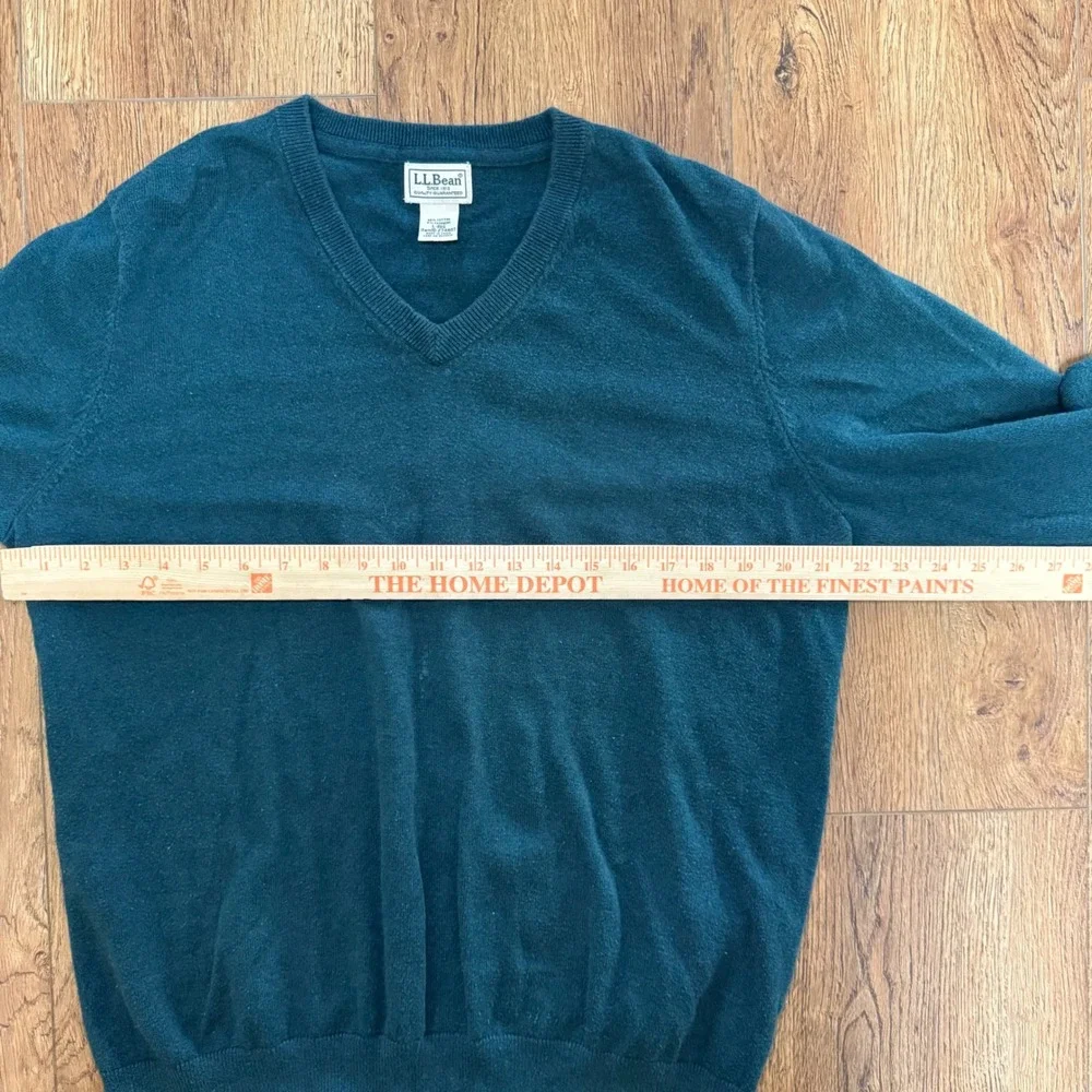 VTG LL Bean Men's‎ Large Dark Green Cashmere Cotton Pullover V-Neck knit Sweater